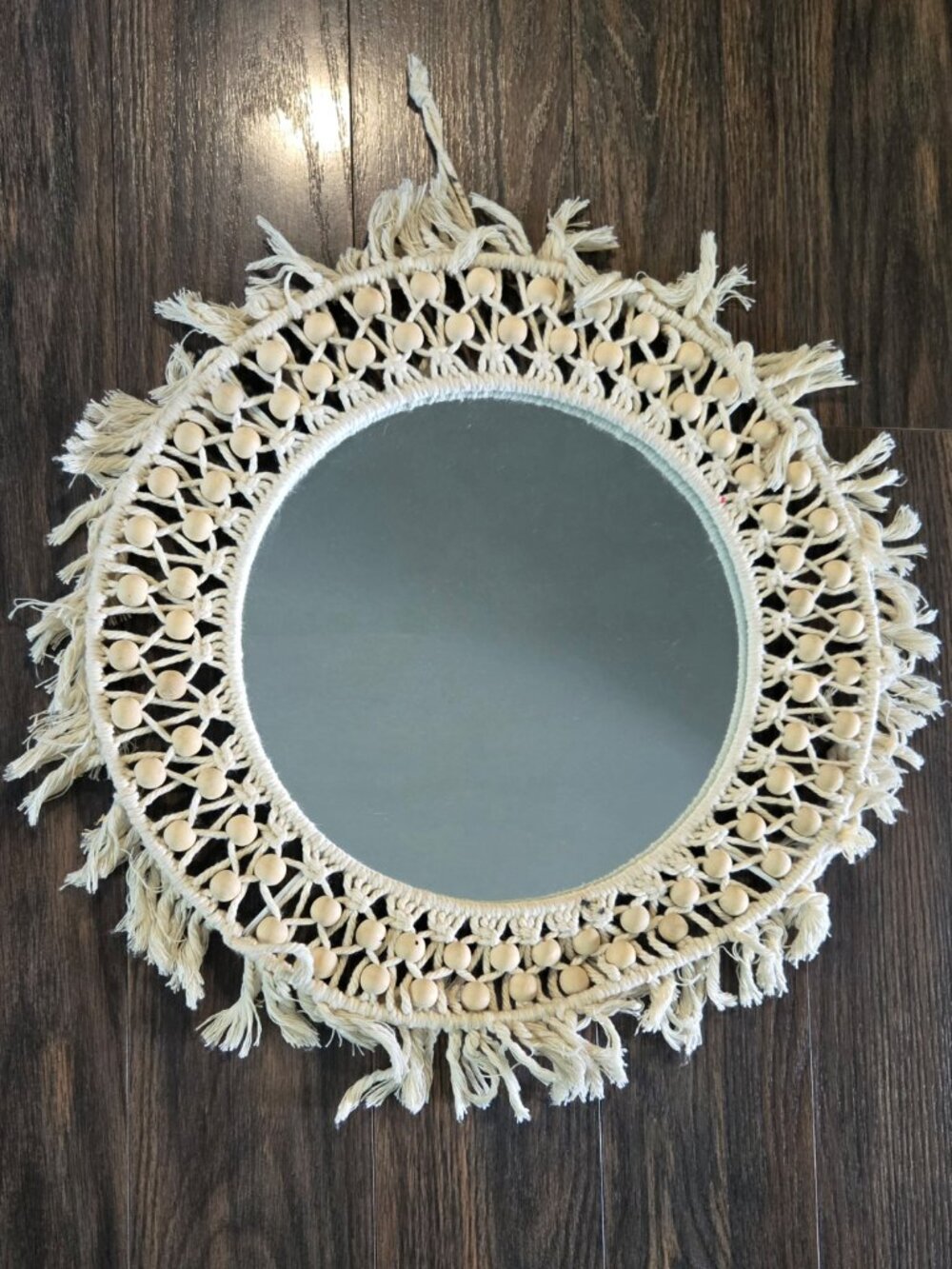 TISHITA Round Bohemian Mirror w/ Macrame Fringe NWOT